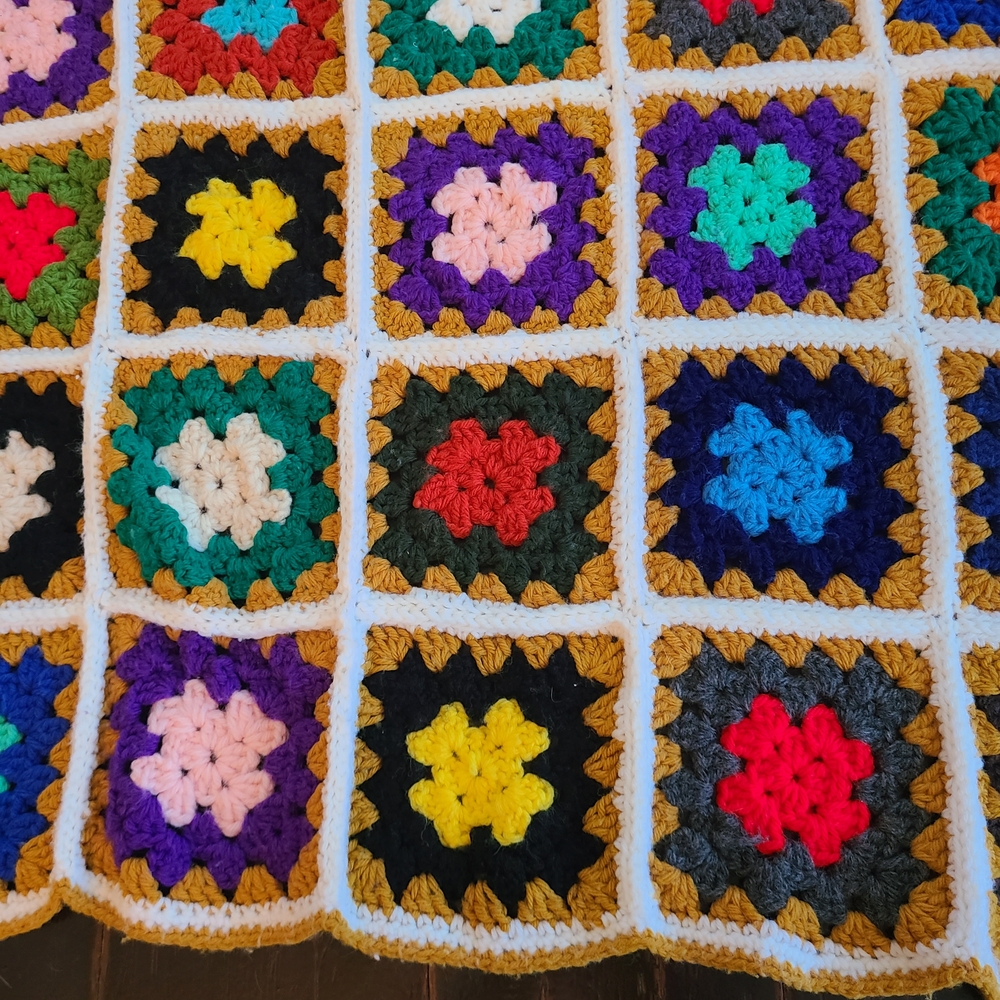 Handmade Crochet Granny Rectangular Colorful Throw Blanket - Picture 5 of 6